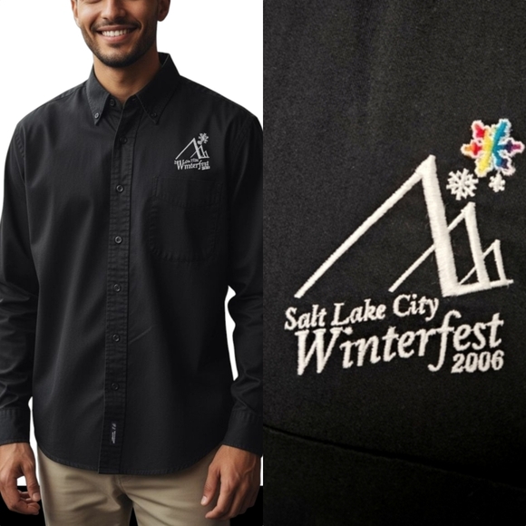 2006 Salt Lake City Winterfest Embroidered Button Down Shirt in Black Sz Med - Picture 1 of 10